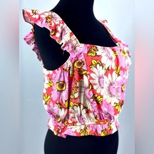 LILY ROSE FLORAL CROP TOP WITH FLUTTER SLEEVES